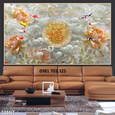 Gạch tranh hoa mẫu đơn phong thủy 3D