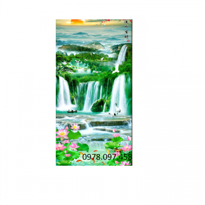 tranh gạch men 3d phong cảnh thác nước - sơn thủy hữu tình