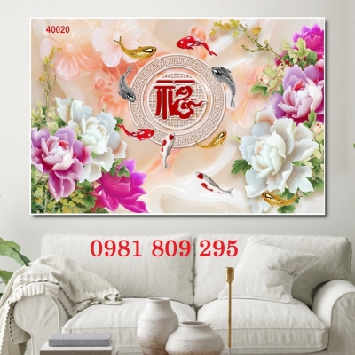 gạch tranh - tranh 3d hoa mẫu đơn ốp tường