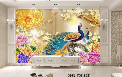 Gạch tranh men 3D chim công- tranh phong thủy