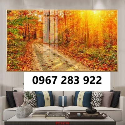 Gạch tranh 3d cảnh mùa thu lá vàng