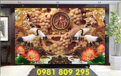 Tranh 3d chim hạc nghênh khách , gạch tranh