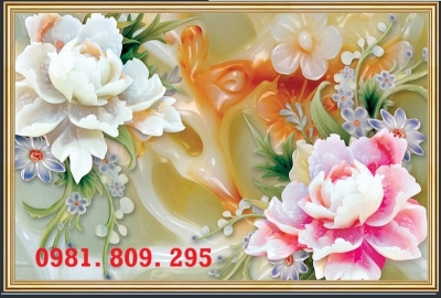 Tranh hoa mẫu đơn , gạch tranh đặt theo yêu cầu