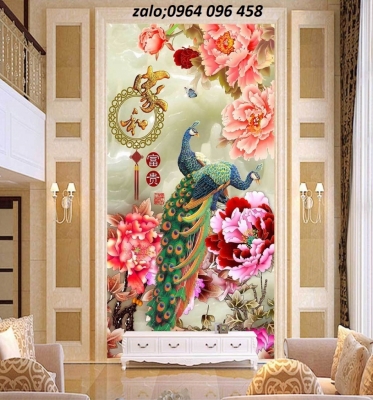 Tranh gạch men chim công 3d ốp tường - FSĐ3