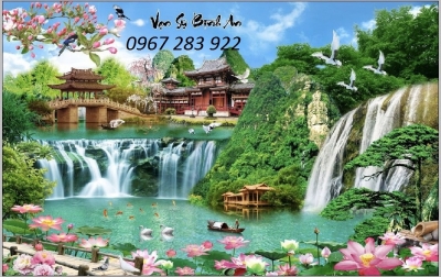 Tranh tường hoa sen trang trí sang trọng