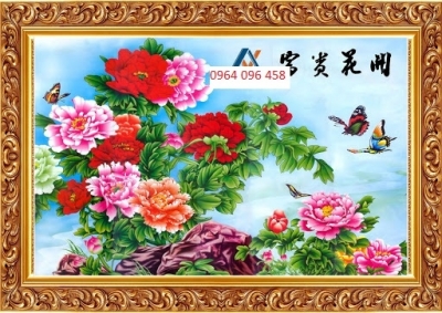 Tranh 3d hoa mẫu đơn - tranh gạch 3d ốp tường - SJKKN85