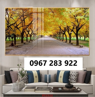 Gạch tranh 3d cảnh mùa thu lá vàng