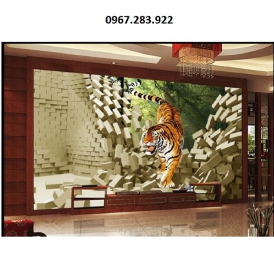 Gạch tranh 3D hình con hổ dũng mãnh