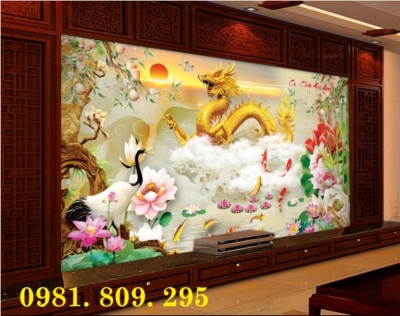 Tranh gạch rồng vàng 3d trang trí