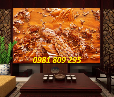 Tranh 3d chim công hoa ngọc vàng- gạch tranh