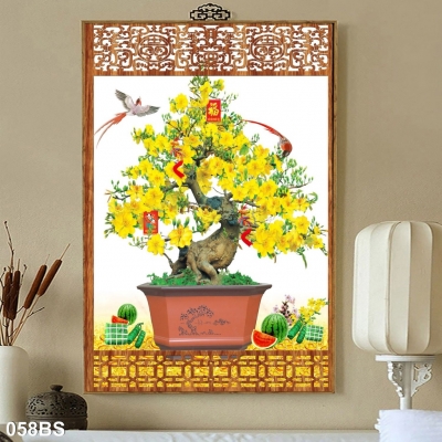 Bức tranh hoa mai vàng đón xuân .