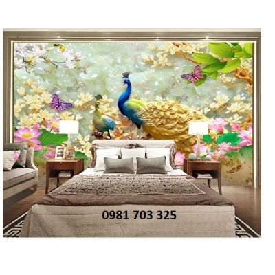 tranh 3D chim công trang trí phòng
