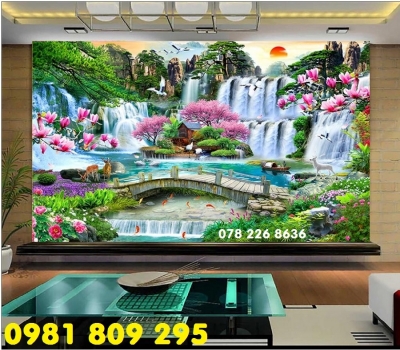 Tranh 3d thác nước - gạch tranh 3d trang trí