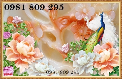 Mẫu tranh gạch ốp phòng khách con công GF9743