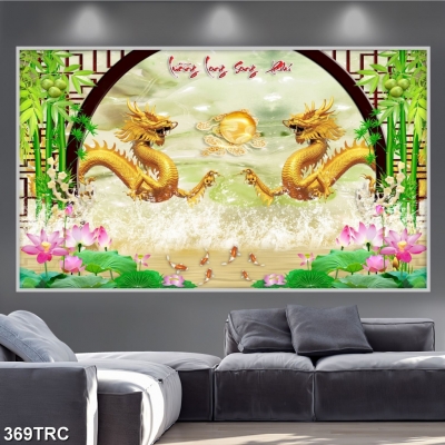 Tranh song long chầu nguyệt chất liệu gạch men
