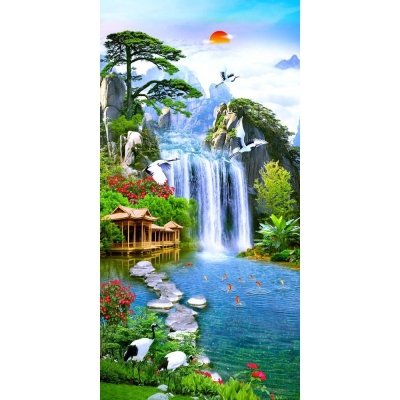 Tranh gạch 3d phong cảnh khổ đứng - 74XCC