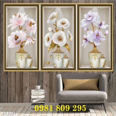 Tranh 3d bình hoa , gạch tranh 3d HN9838