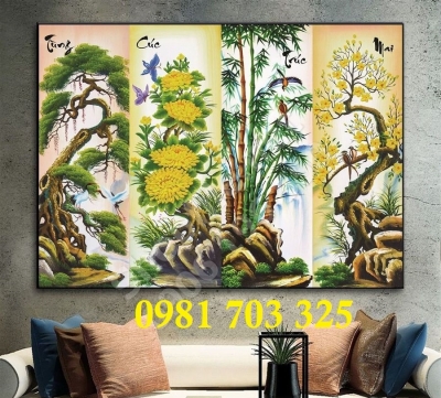 Gạch tranh 3d tứ quý sang trọng