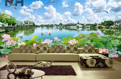 Tranh gạch ốp tường 3d hoa sen - 543XM
