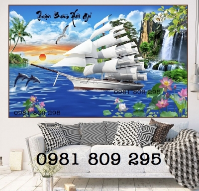 Tranh gạch trang trí thuyền buồm 3d