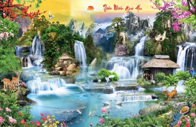 Gạch tranh thác nước-tranh 3D