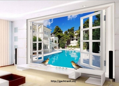 tranh 3d - tranh gạch 3d ốp tường phòng ngủ - SHF32
