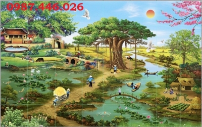 Gạch ốp tường tranh gạch làng quê 3d HP9723