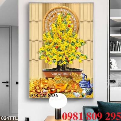 Tranh 3d hoa mai - tranh gạch 3d ốp tường