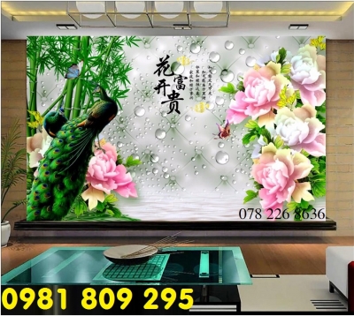 Tranh gạch 3d chim công - tranh sứ ngọc