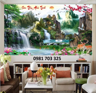 gạch tranh phong cảnh, tranh 3D phòng khách