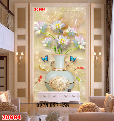 Gạch tranh dán tường họa tiết bình hoa