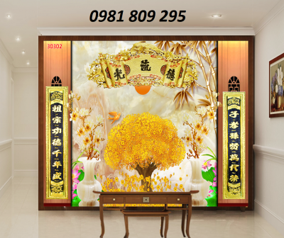 tranh gạch 3d hoa sen ốp phòng thờ