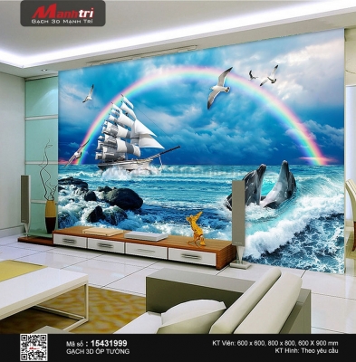 gạch tranh thuyền buồm trang trí phòng