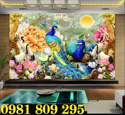 Tranh gạch 3d chim công - tranh sứ ngọc
