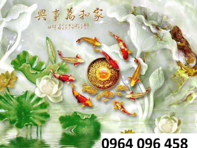 Tranh cá chép 3d - tranh gạch 3d cá chép - 754SM