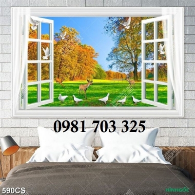 Gạch men cửa sổ 3D dán tường phòng khách