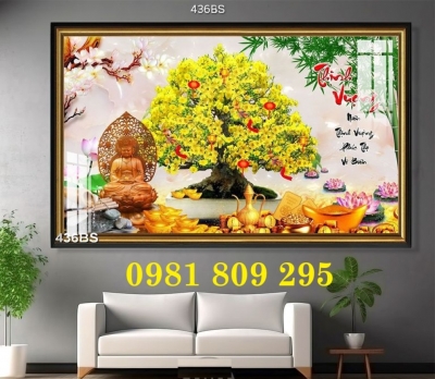 Tranh gạch ốp tường hoa mai khổ ngang HN939