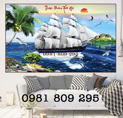 Tranh gạch ốp tường thuyền buồm phong thủy
