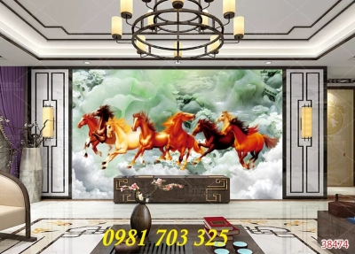 tranh gạch 3D bát mã phong thủy