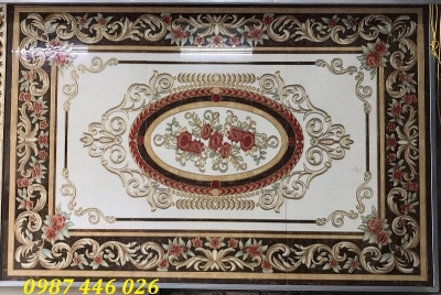 Thảm gạch phòng khách khắc vàng HP02832