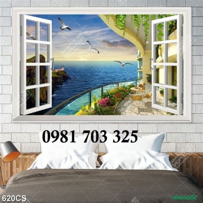 Tranh gạch 3D cửa sổ trang trí tường
