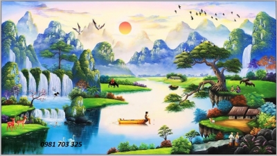 Tranh gạch 3D ốp tường phòng khách