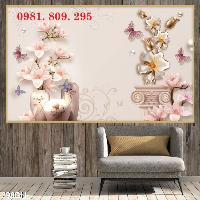 Gạch ốp tường 3d bình hoa