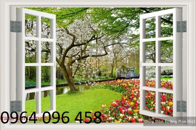 Tranh cửa sổ 3d - tranh gạch 3d ốp tường cửa sổ - CX44
