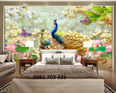 tranh 3D chim công-gạch 3D trang trí