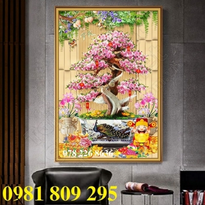 Gạch tranh 3d cây đào ốp tường