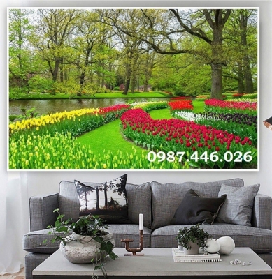 Gạch tranh ốp tường vườn hoa 3d