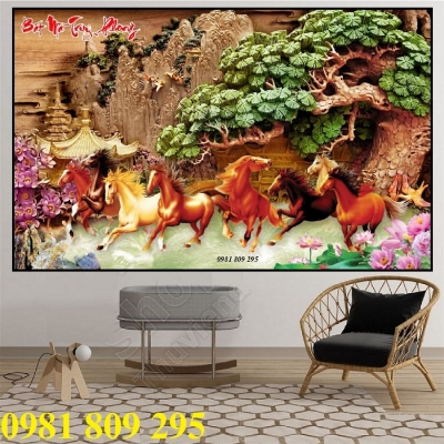 tranh gạch men 3d mã đáo thành công , tranh ngựa