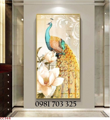 Tranh chim công khổ đứng, gạch men 3D phong thủy
