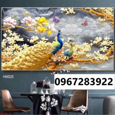 Tranh gạch 3d chim công trang trí tường